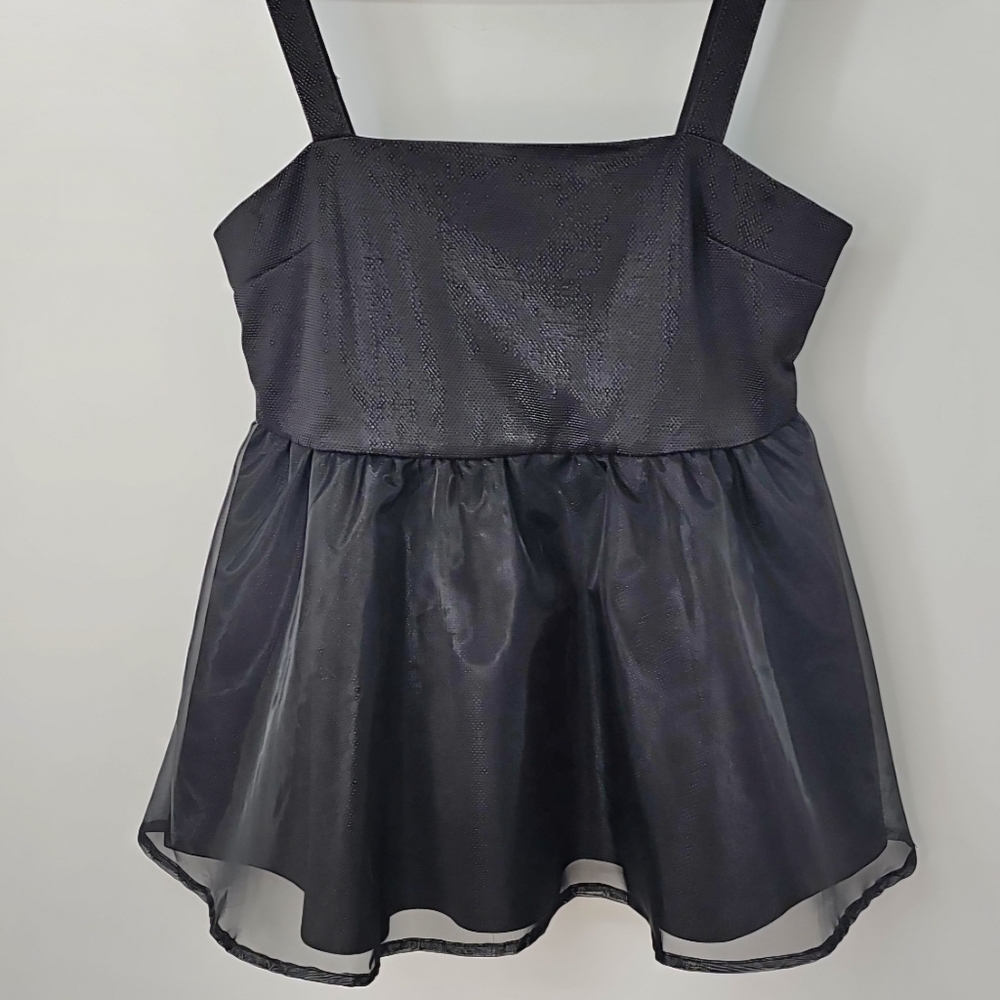 English Factory Y2K Black Babydoll Empire Waist Shimmery‎ Glam Tulle Overlay Top
